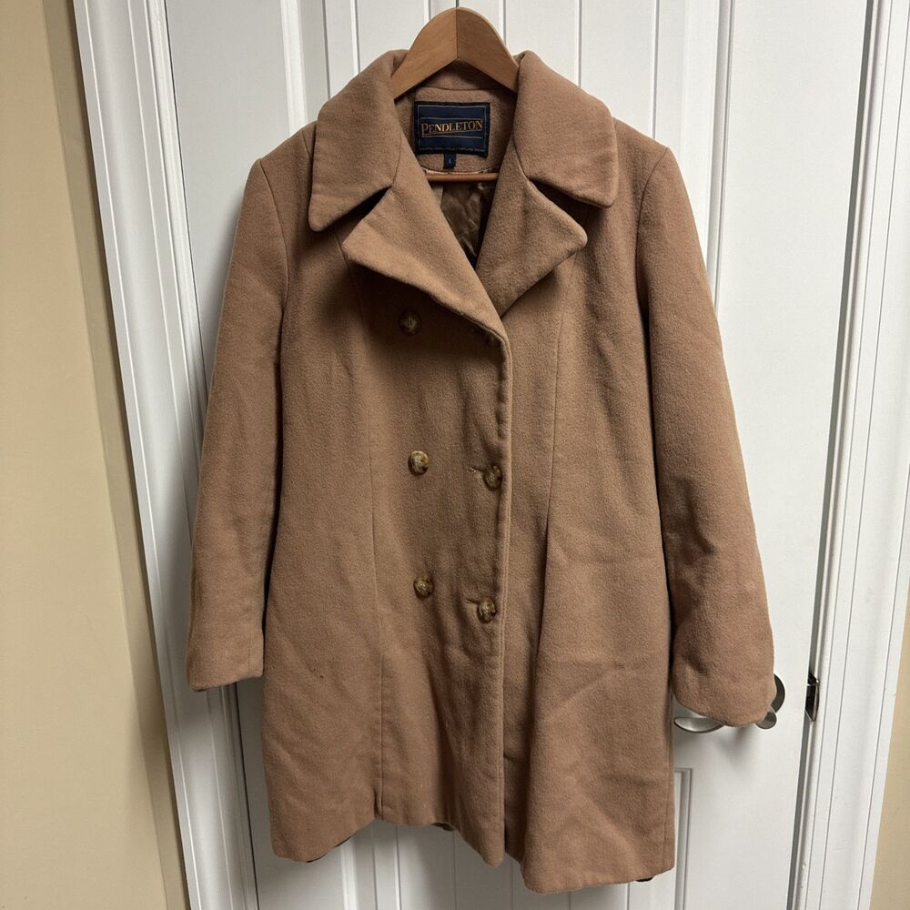 Vintage 70s Pendleton 100% Wool Double Breasted Peacoat Jacket Womens 6 Tan USA